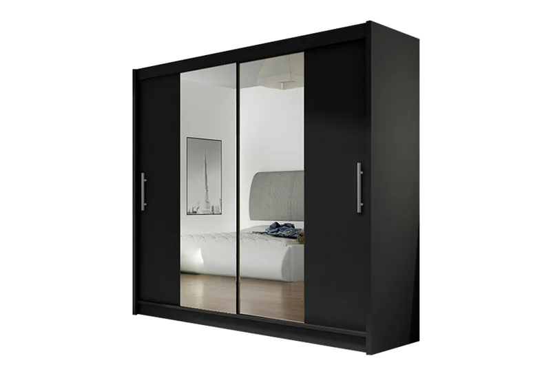 Prag Garderobe Skyvedører med Speil, Svart