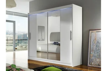 Prag Garderobeskap med Speil 180x215 cm - Hvit - Oppbevaring - Garderober & garderobesystem