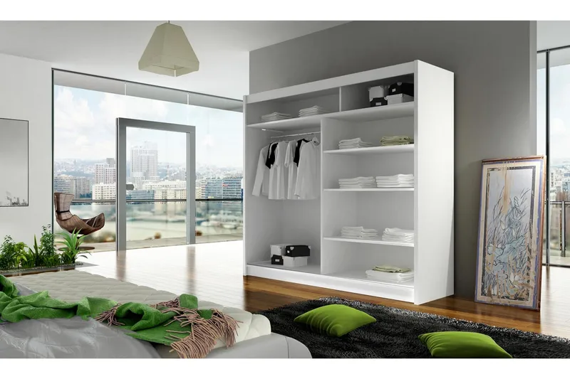 Prag Garderobeskap med Speil 180x215 cm - Hvit - Oppbevaring - Garderober & garderobesystem