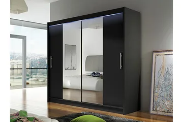 Prag Garderobeskap med Speil 180x215 cm - Svart - Oppbevaring - Garderober & garderobesystem