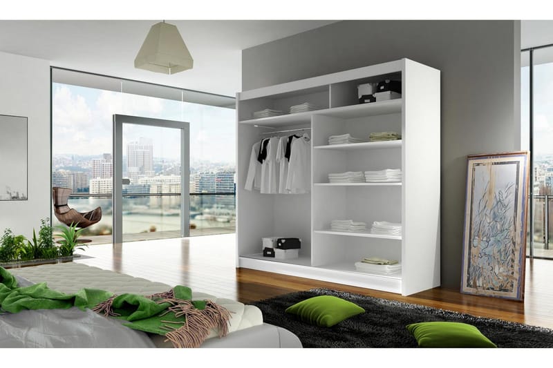 Prag Garderobeskap med Speil 180x215 cm - Svart - Oppbevaring - Garderober & garderobesystem