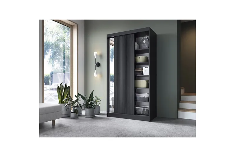 Prescco Garderobe 120 cm i Malt Tre - Sort - Oppbevaring - Garderober & garderobesystem