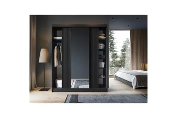 Prescco Garderobe med Speil 120 cm i Malt Tre - Sort - Oppbevaring - Garderober & garderobesystem