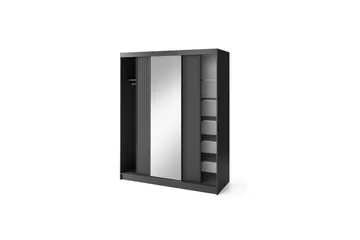 Prescco Garderobe med Speil 120 cm i Malt Tre - Sort - Oppbevaring - Garderober & garderobesystem