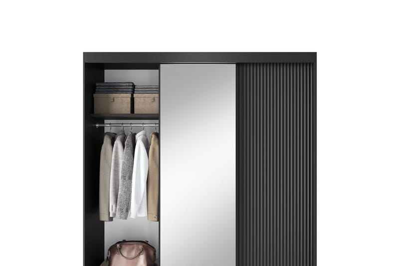 Prescco Garderobe med Speil 120 cm i Malt Tre - Sort - Oppbevaring - Garderober & garderobesystem
