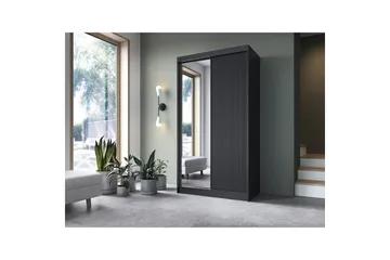 Prescco Garderobe med Speil 120x220 cm - Svart - Oppbevaring - Garderober & garderobesystem