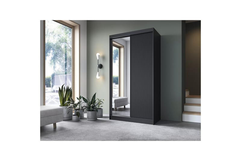 Prescco Garderobe med Speil 120x220 cm - Svart - Oppbevaring - Garderober & garderobesystem
