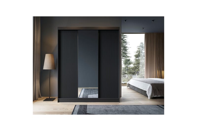 Prescco Garderobe med Speil 120x220 cm - Svart - Oppbevaring - Garderober & garderobesystem