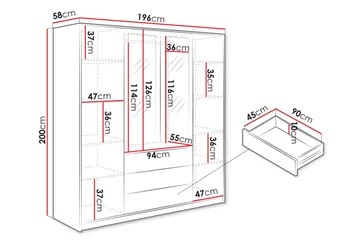 Retro Garderobe M. Speil 196x200 cm - Oppbevaring - Garderober & garderobesystem