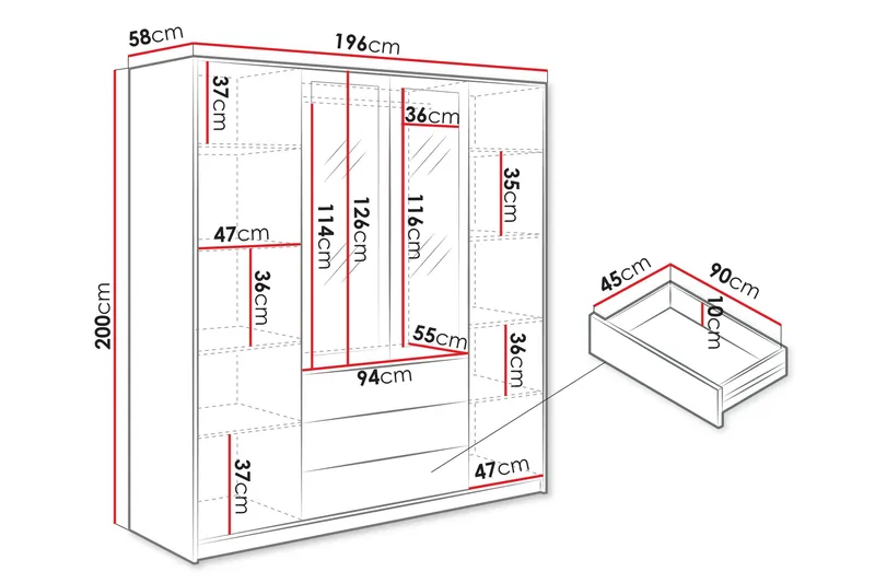 Retro Garderobe M. Speil 196x200 cm - Oppbevaring - Garderober & garderobesystem