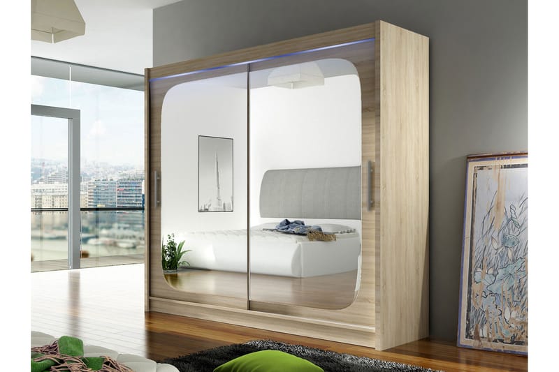 Rilievo Garderobeskap Med Speil 180x215 cm - Brun - Oppbevaring - Garderober & garderobesystem