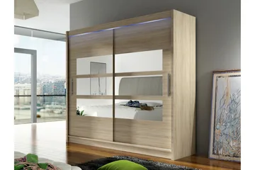 Rilievo Garderobeskap Med Speil 180x215 cm - Brun - Oppbevaring - Garderober & garderobesystem