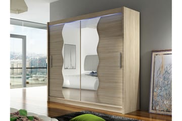 Rilievo Garderobeskap Med Speil 180x215 cm - Brun - Oppbevaring - Garderober & garderobesystem