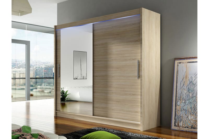 Rilievo Garderobeskap Med Speil 180x215 cm - Brun - Oppbevaring - Garderober & garderobesystem