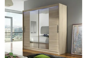 Rilievo Garderobeskap Med Speil 180x215 cm - Brun - Oppbevaring - Garderober & garderobesystem