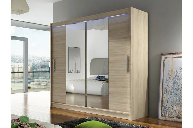 Rilievo Garderobeskap Med Speil 180x215 cm - Brun - Oppbevaring - Garderober & garderobesystem