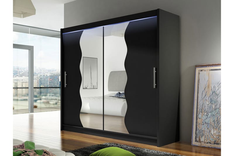 Rilievo Garderobeskap Med Speil 180x215 cm - Grå - Oppbevaring - Garderober & garderobesystem