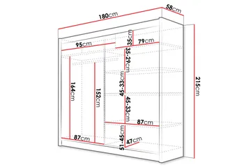 Rilievo Garderobeskap Med Speil 180x215 cm - Grå - Oppbevaring - Garderober & garderobesystem