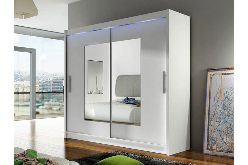 Rilievo Garderobeskap Med Speil 180x215 cm - Hvit - Oppbevaring - Garderober & garderobesystem