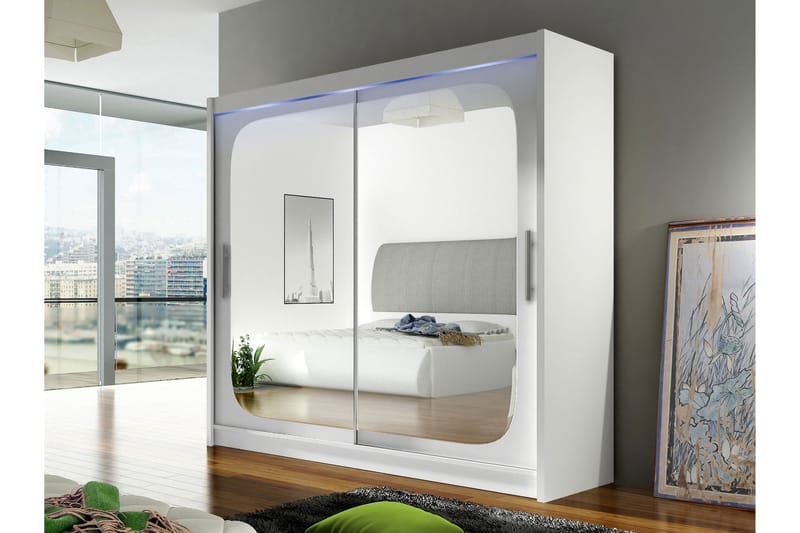 Rilievo Garderobeskap Med Speil 180x215 cm - Hvit - Oppbevaring - Garderober & garderobesystem