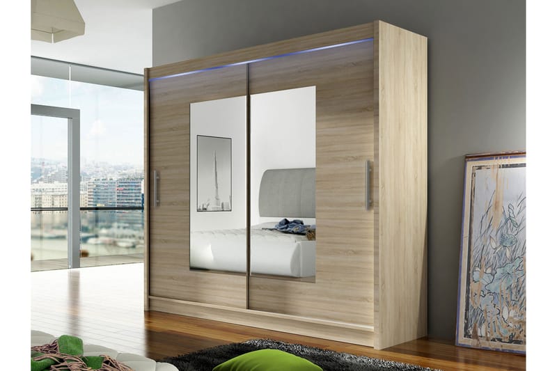 Rilievo Garderobeskap Med Speil 180x215 cm - Hvit/Brun - Oppbevaring - Garderober & garderobesystem