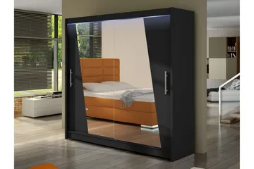 Rilievo Garderobeskap Med Speil 180x215 cm - Svart - Oppbevaring - Garderober & garderobesystem