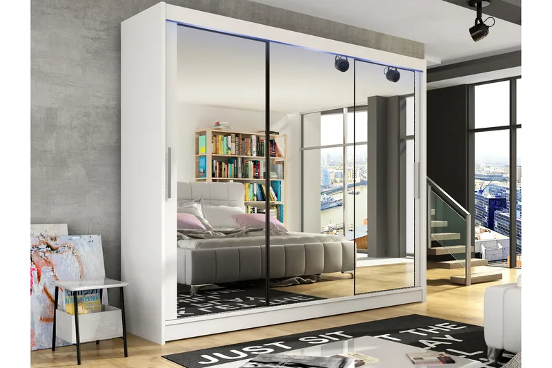 Sia Garderobe med Speil 250x215 cm - Hvit - Oppbevaring - Garderober & garderobesystem