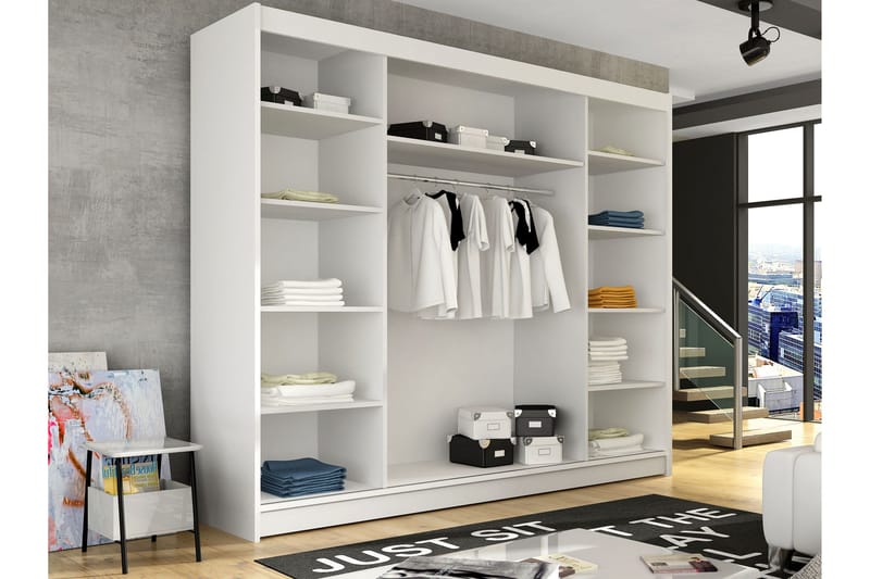 Sia Garderobe med Speil 250x215 cm - Hvit - Oppbevaring - Garderober & garderobesystem