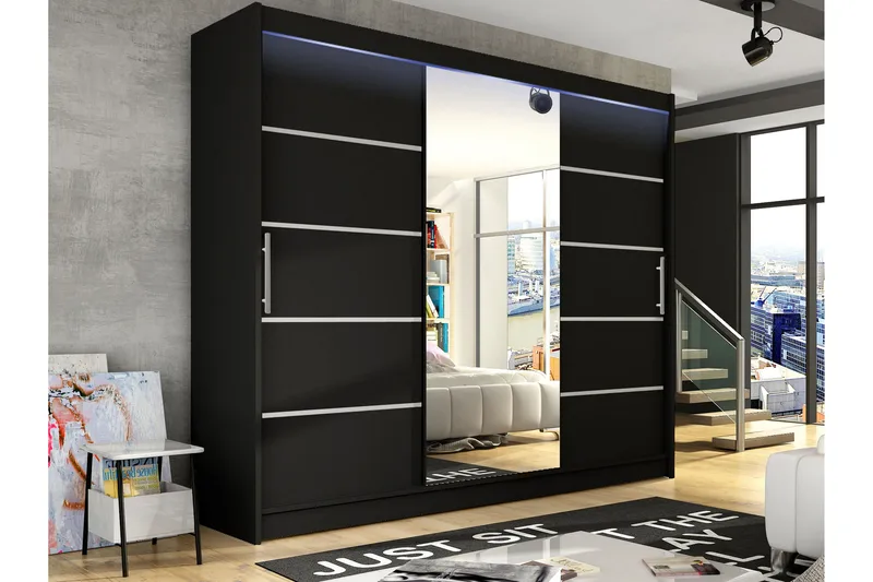 Sia Garderobe med Speil 250x215 cm - Svart - Oppbevaring - Garderober & garderobesystem