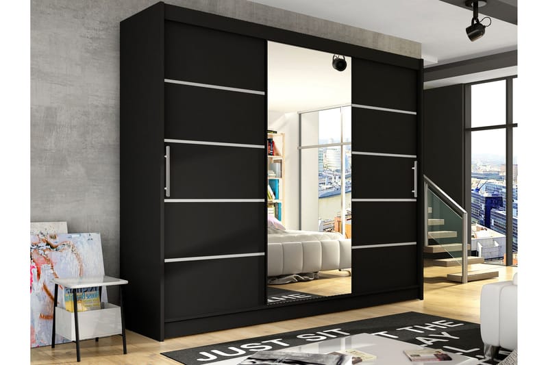 Sia Garderobe med Speil 250x215 cm - Svart - Oppbevaring - Garderober & garderobesystem