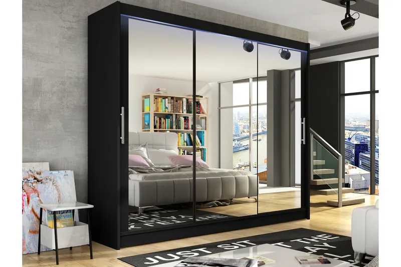 Sia Garderobe med Speil 250x215 cm - Svart - Oppbevaring - Garderober & garderobesystem