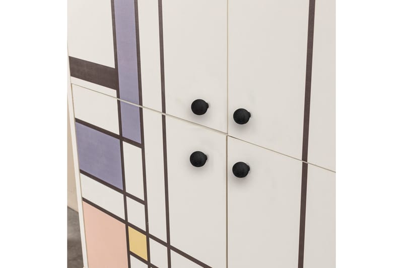 Midia Highboard 95x111 cm Hvit/Brun/Lilla/Gul - Hanah Home - Oppbevaring - Skap - Oppbevaringsskap
