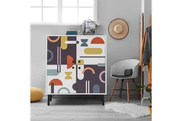 Sia Highboard 95x111 cm Hvit/Brun/Lilla/Gul - Hanah Home - Oppbevaring - Skap - Oppbevaringsskap