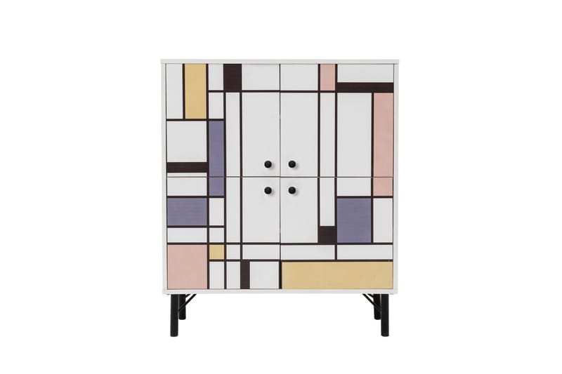 Midia Highboard 95x111 cm Hvit/Brun/Lilla/Gul, Hanah Home