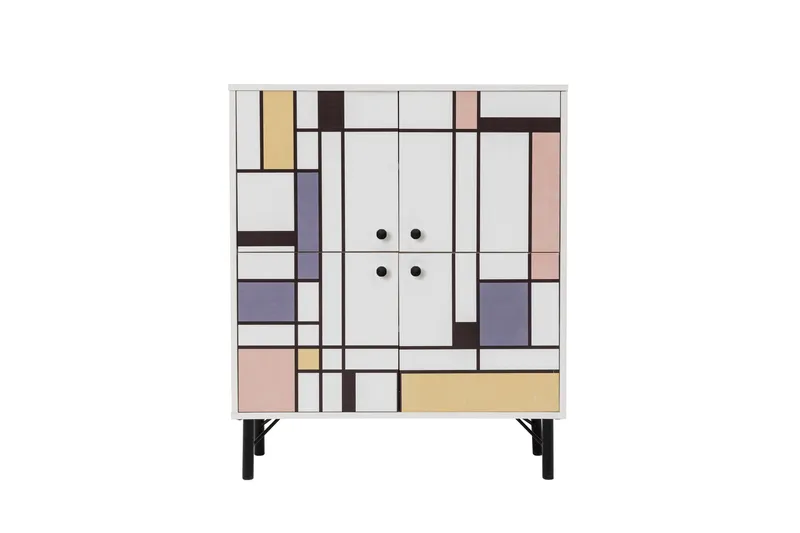 Midia Highboard 95x111 cm Hvit/Brun/Lilla/Gul, Hanah Home