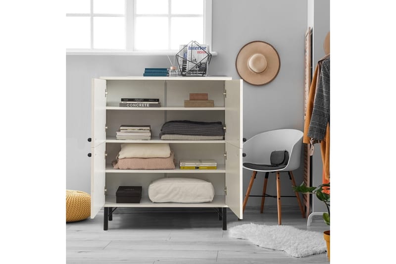 Midia Highboard 95x111 cm Hvit/Brun/Lilla/Gul - Hanah Home - Oppbevaring - Skap - Oppbevaringsskap