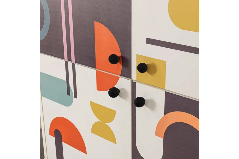 Sia Highboard 95x111 cm Hvit/Brun/Lilla/Gul - Hanah Home - Oppbevaring - Skap - Oppbevaringsskap