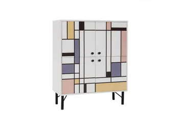 Midia Highboard 95x111 cm Hvit/Brun/Lilla/Gul - Hanah Home - Oppbevaring - Skap - Oppbevaringsskap