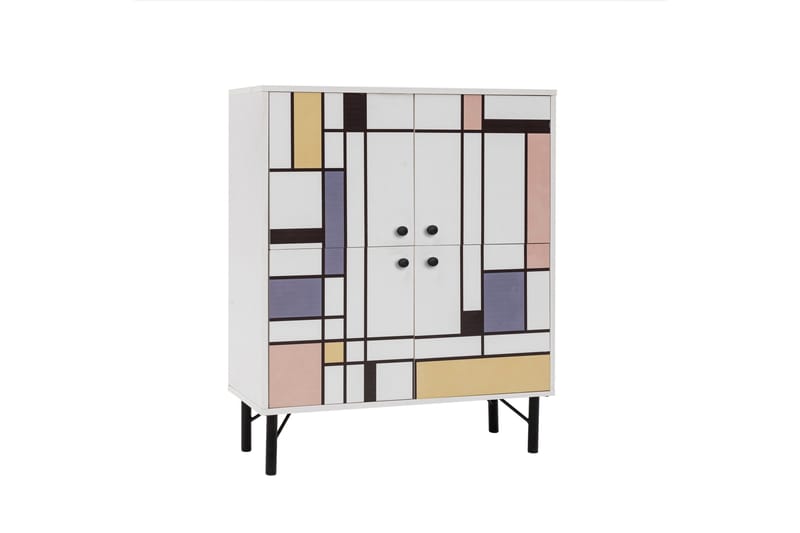 Midia Highboard 95x111 cm Hvit/Brun/Lilla/Gul - Hanah Home - Oppbevaring - Skap - Oppbevaringsskap