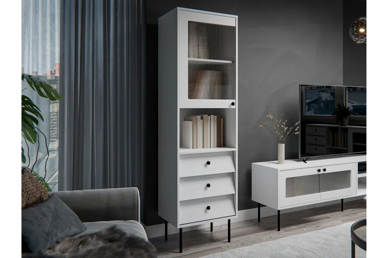 Akilesh Vitrineskap 52x180 cm - Hvit - Oppbevaring - Skap - Vitrineskap