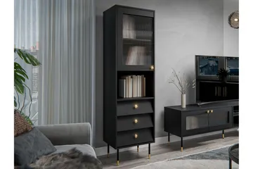 Akilesh Vitrineskap 52x180 cm - Svart - Oppbevaring - Skap - Vitrineskap