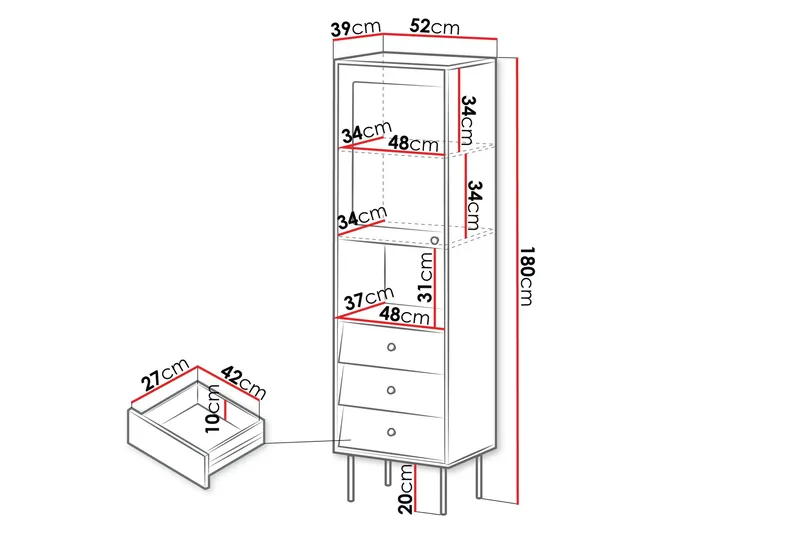Akilesh Vitrineskap 52x180 cm - Svart - Oppbevaring - Skap - Vitrineskap