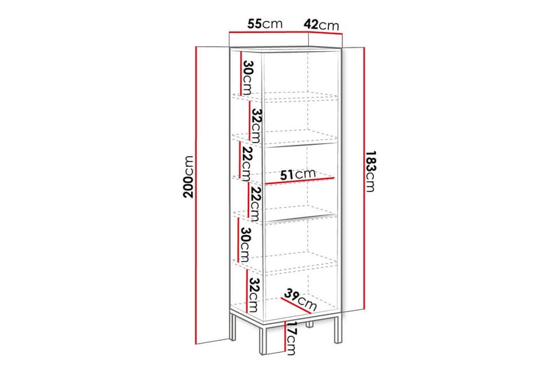 Alim Vitrineskap 55x200 cm - Hvit - Oppbevaring - Skap - Vitrineskap