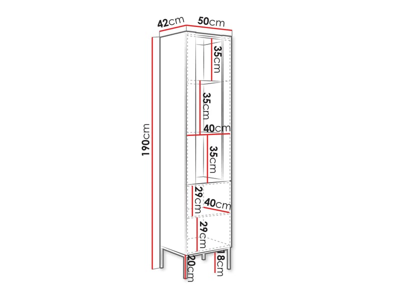 Amelus Vitrineskap 50x190 cm - Beige - Oppbevaring - Skap - Vitrineskap