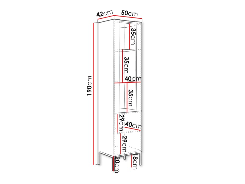 Amelus Vitrineskap 50x190 cm - Beige - Oppbevaring - Skap - Vitrineskap
