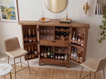 Avelo barskap 65 cm i massivt sheeshamtre med nedfellbar design - naturtre - Oppbevaring - Skap - Barskap