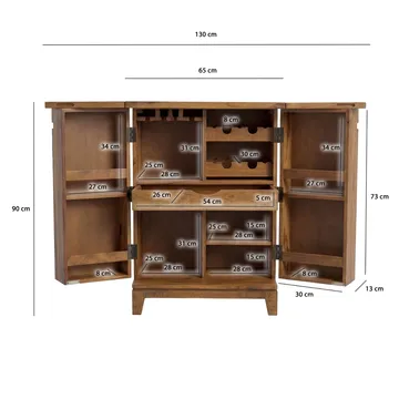 Avelo barskap 65 cm i massivt sheeshamtre med nedfellbar design - naturtre - Oppbevaring - Skap - Barskap