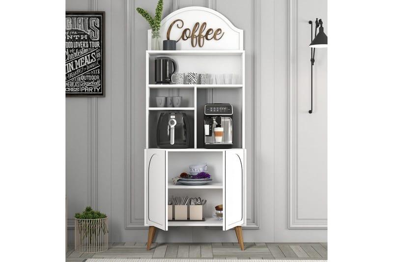 Bar Kaffeskap Hazim To Hvit / Valnøtt - Hvit / Valnøtt - Oppbevaring - Skap - Barskap