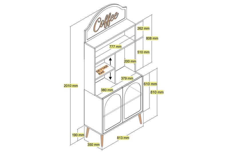 Bar Kaffeskap Hazim To Krem / Gull - Krem / Gull - Oppbevaring - Skap - Barskap