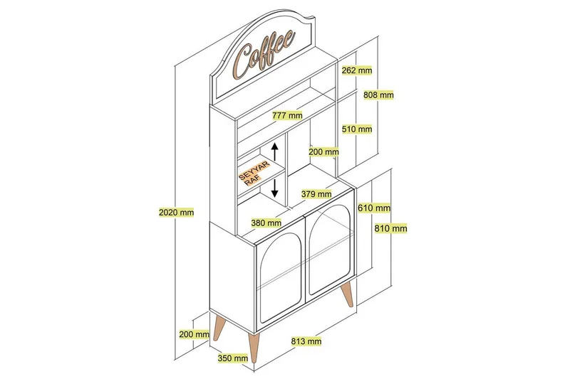 Bar Kaffeskap Hazim To Krem / Valnøtt - Krem / Valnøtt - Oppbevaring - Skap - Barskap